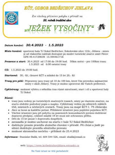 Akce Klubu českých turistů Třebíč na květen 2023