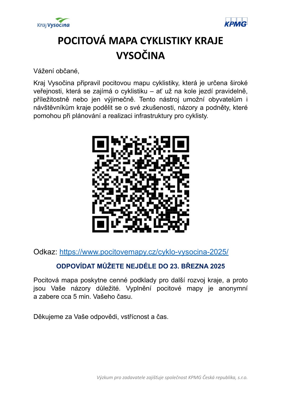 Leták pocitová mapa s odkazem a QR kodem